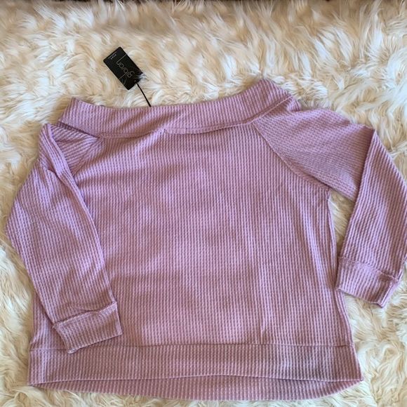Off the Shoulder Lilac Waffle Knit Top GIBSONLOOK Size XL NWT - Picture 6 of 8